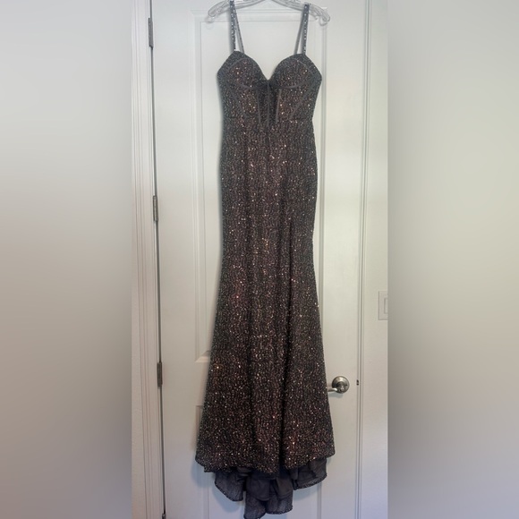 Cinderella Slate Iridescent Formal Gown - Picture 3 of 7